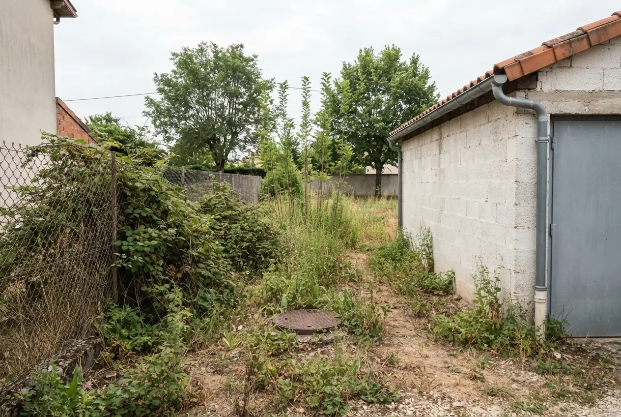 Terrain envahi de ronces avant débroussaillage à Valence