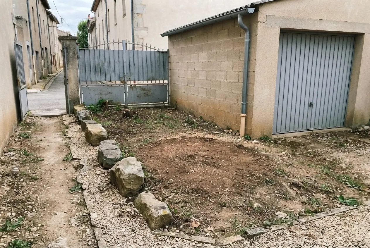 Cour dégagée après dessouchage à Bourg-lès-Valence