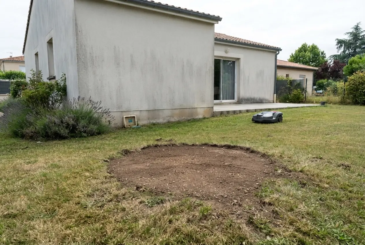 Pelouse nivelée après dessouchage mécanique à Valence