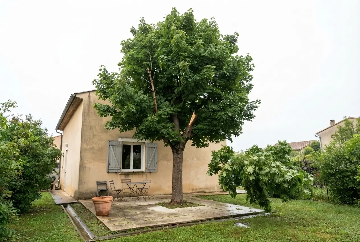 Terrasse sécurisée après élagage urgent à Valence