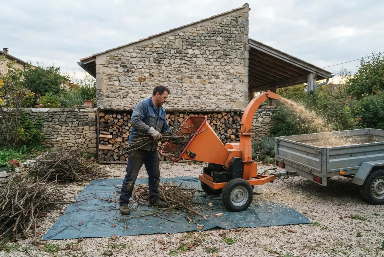 Chargement de déchets verts après élagage à Malissard