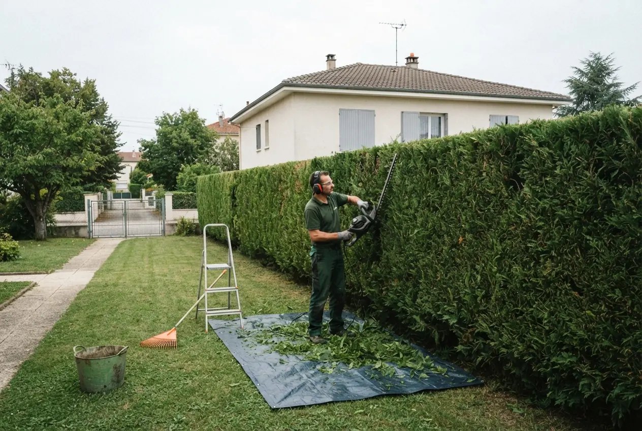 Taille d'une haie de jardin à Malissard